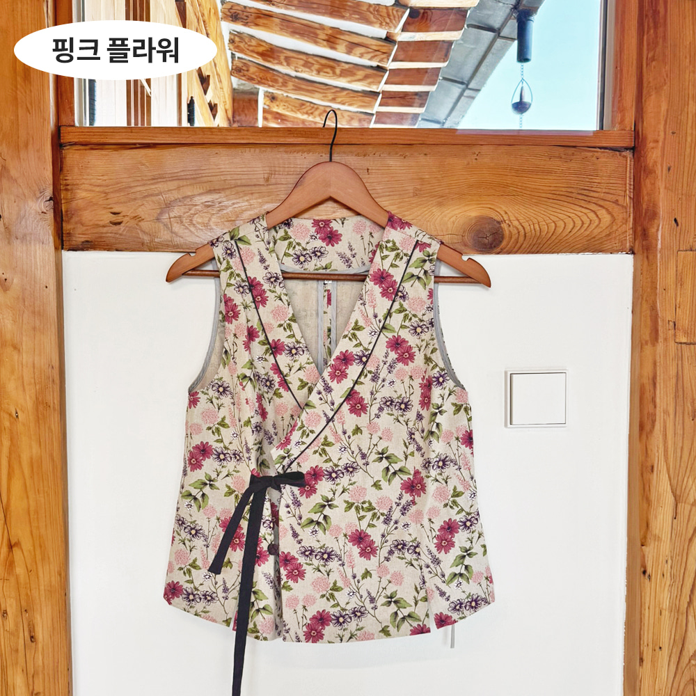 여자 플라워패턴 린넨 조끼 생활한복 단품 개량 3349 - 상세 이미지 4