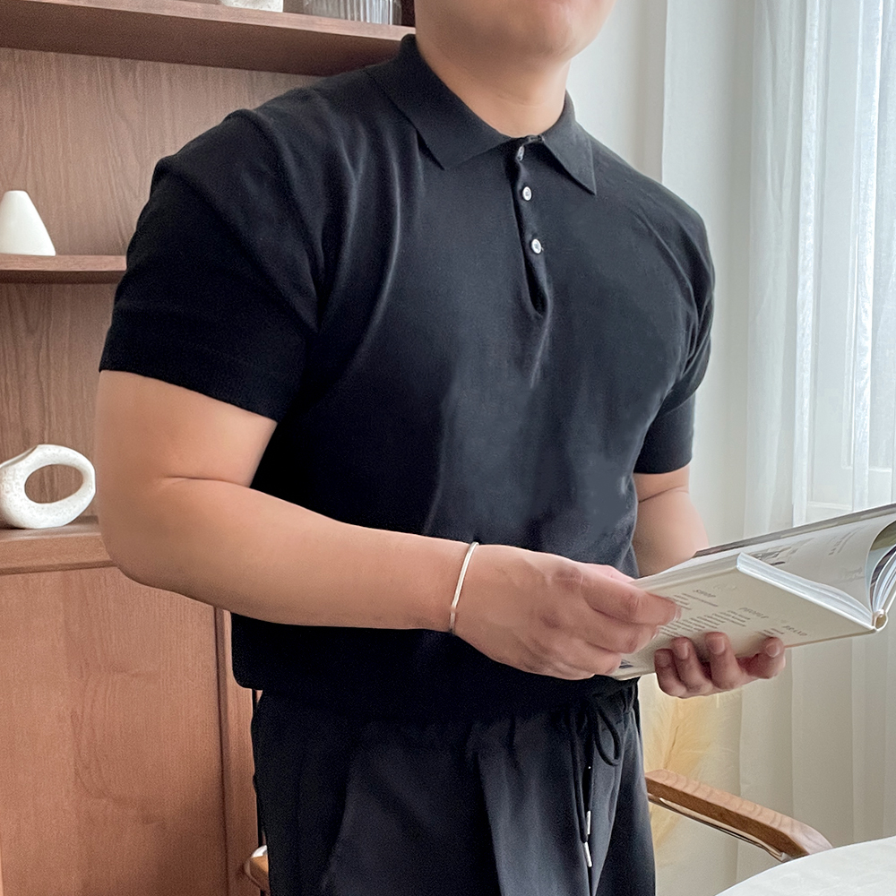 남자 남성 머슬핏 어깨넓어보이는 반팔 카라티 카라 피케 셔츠