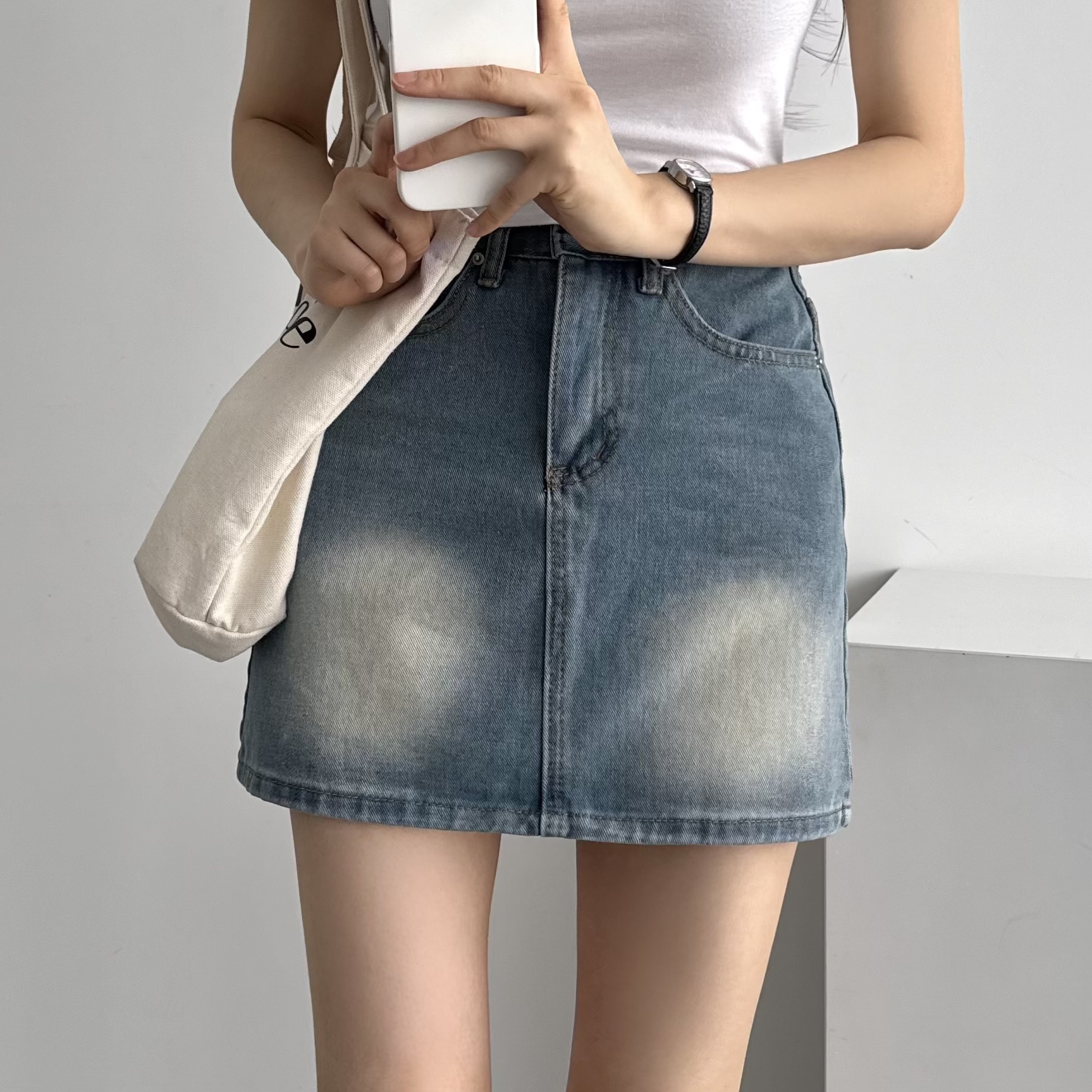 청치마 카고 데님 미니 플레어 스커트 - 상세 이미지 2
