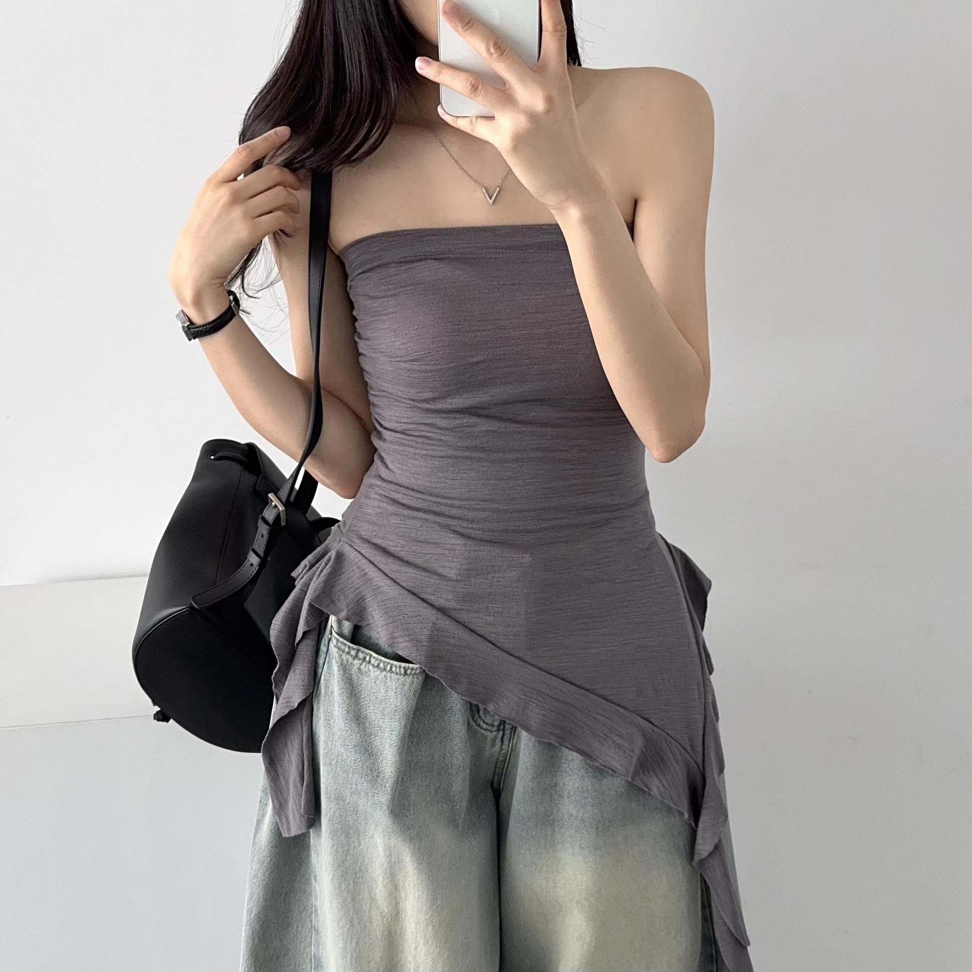 시스루레이어드원피스 뷔스티에 흰색 키작녀원피스 이미지 8