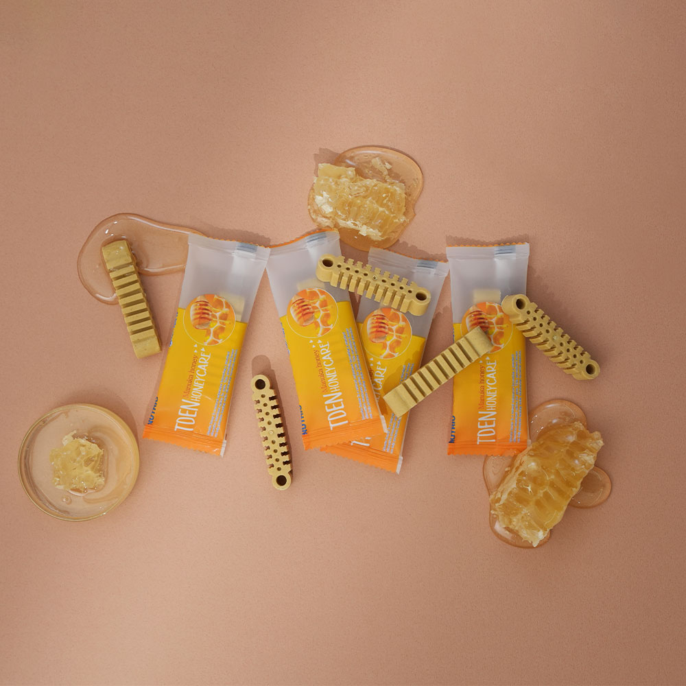 뉴트리오 티덴브러쉬 허니케어 덴탈껌 마누카꿀 400g 8g X 50봉 강아지간식 가수분해 개껌