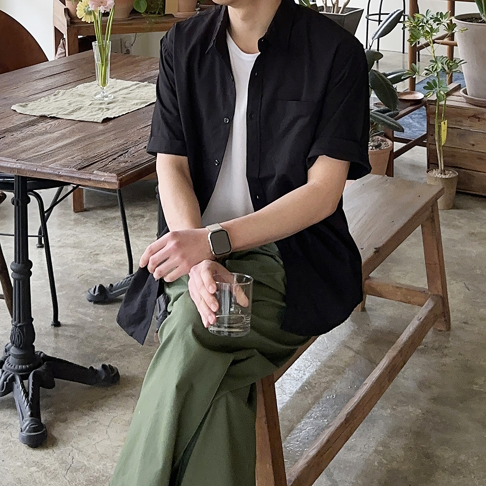 남자 반팔셔츠 오버핏 여름 흰색 남방 남자 셔츠 - 상세 이미지 3