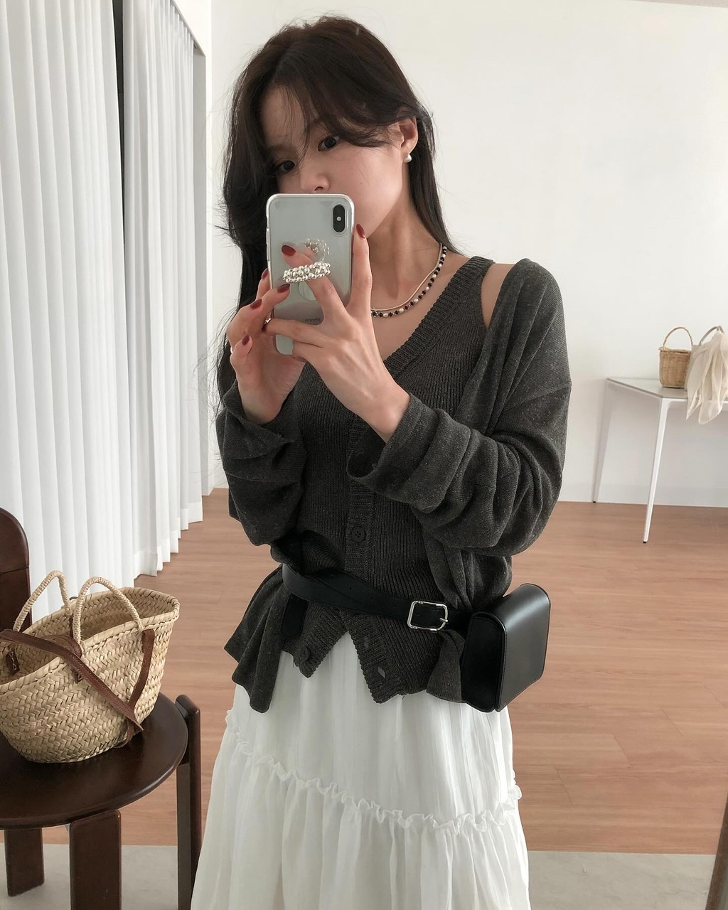 허트 여름 브이넥 레이어드 이너 가디건세트 - 상품 이미지