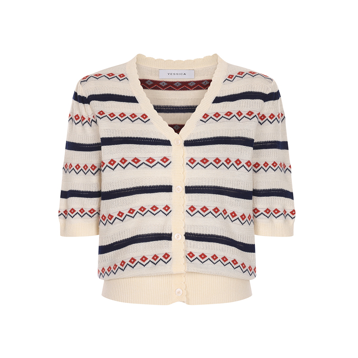 예시카 울 블렌드 크로셰 스트라이프 썸머 가디건 YJ4KC305