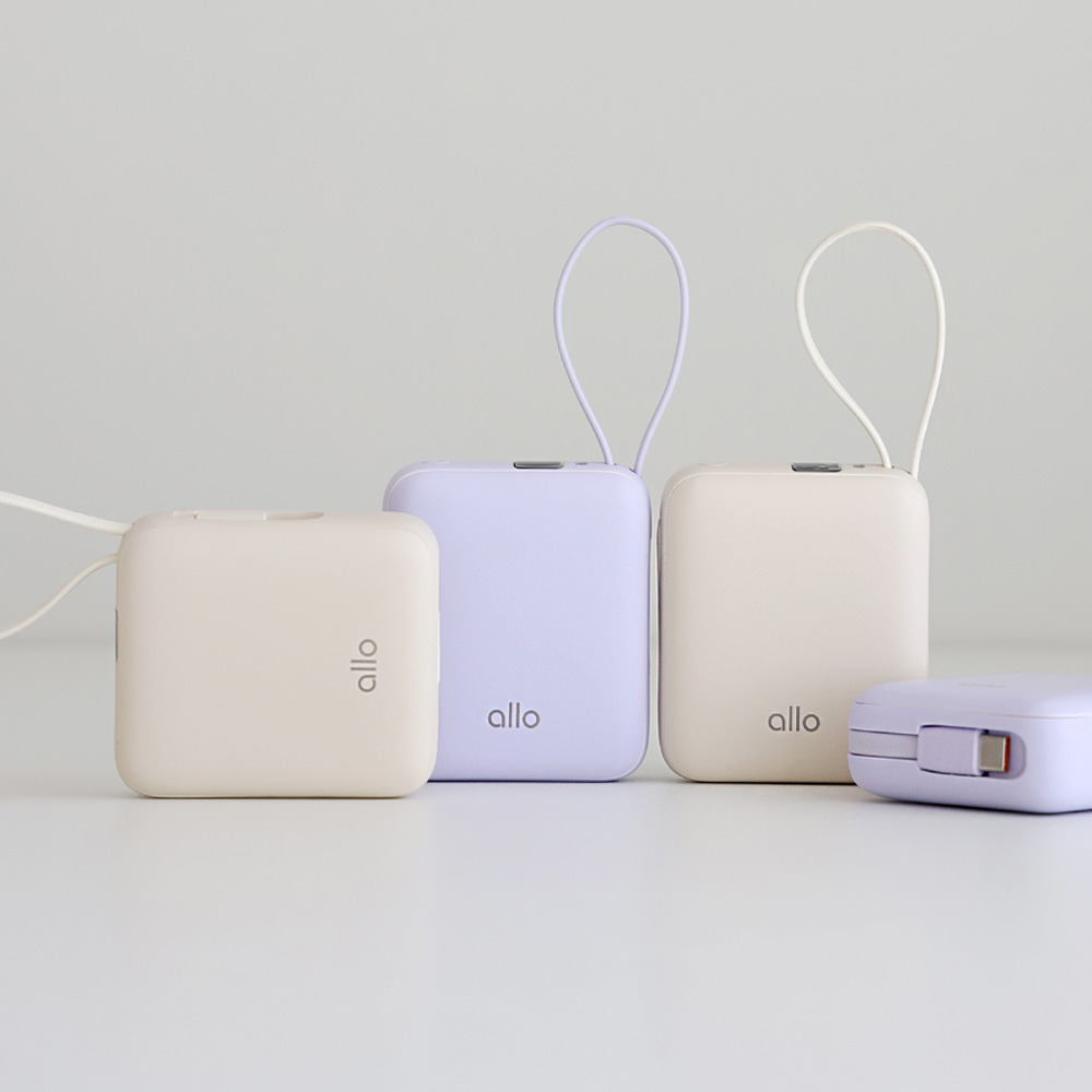 알로코리아 20W 포켓 미니 고속충전 C타입 8핀 보조배터리 10000mAh, 크림아이보리