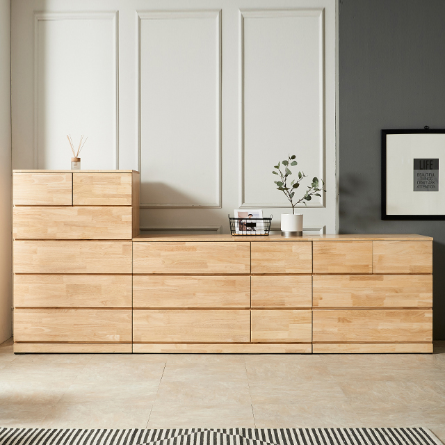 벤누스 원목 드레스룸 안방 화장대 슬림 와이드 옷 서랍장 805x500x770mm, 3단, 네추럴 - 상세 이미지 3