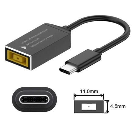 [해외]Lenovo DC 스퀘어 잭용 PD100W-USB Type-C 변환기 충전 케이블 Lenovo 노트북 충전기 G와 호환 가능