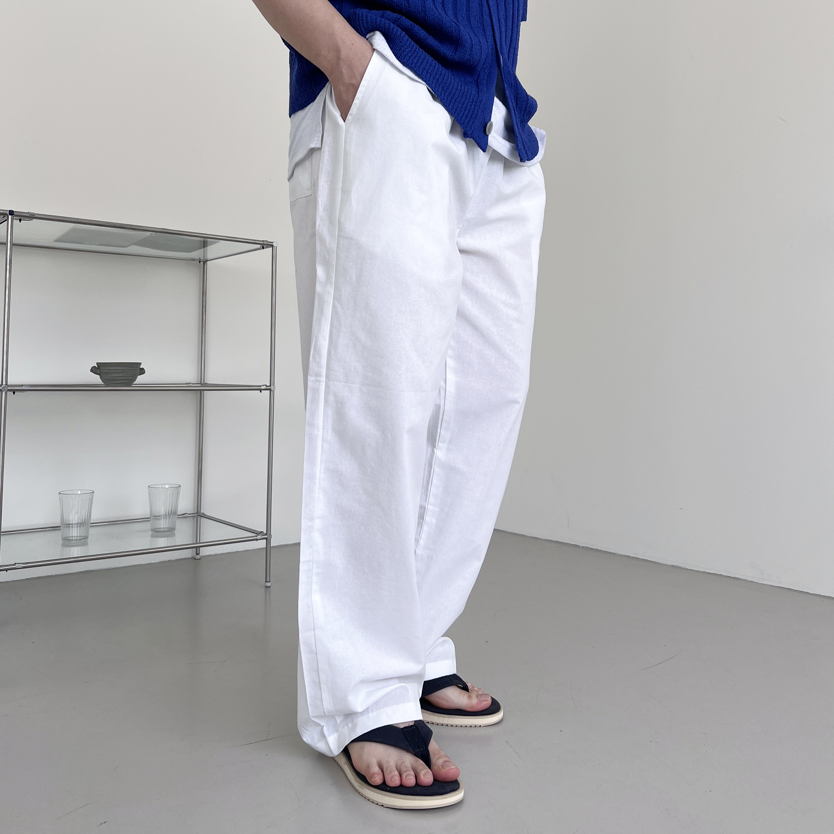 남자린넨와이드팬츠 남자린넨슬랙스 여름통바지 통큰바지 백바지 - 상세 이미지 2
