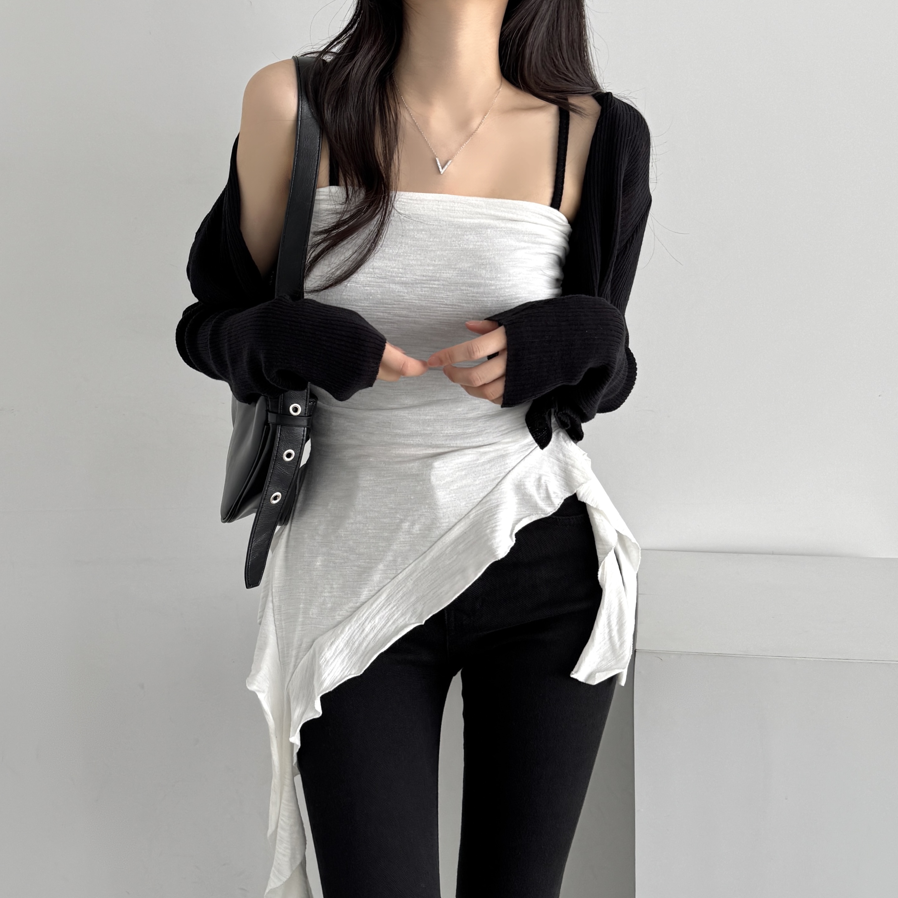 시스루레이어드원피스 뷔스티에 흰색 키작녀원피스 - 상품 이미지