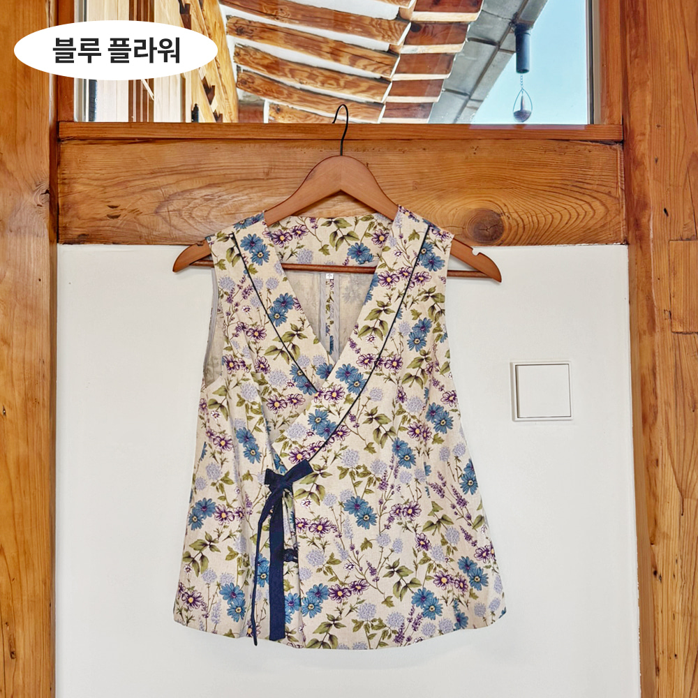 여자 플라워패턴 린넨 조끼 생활한복 단품 개량 3349 - 상세 이미지 5