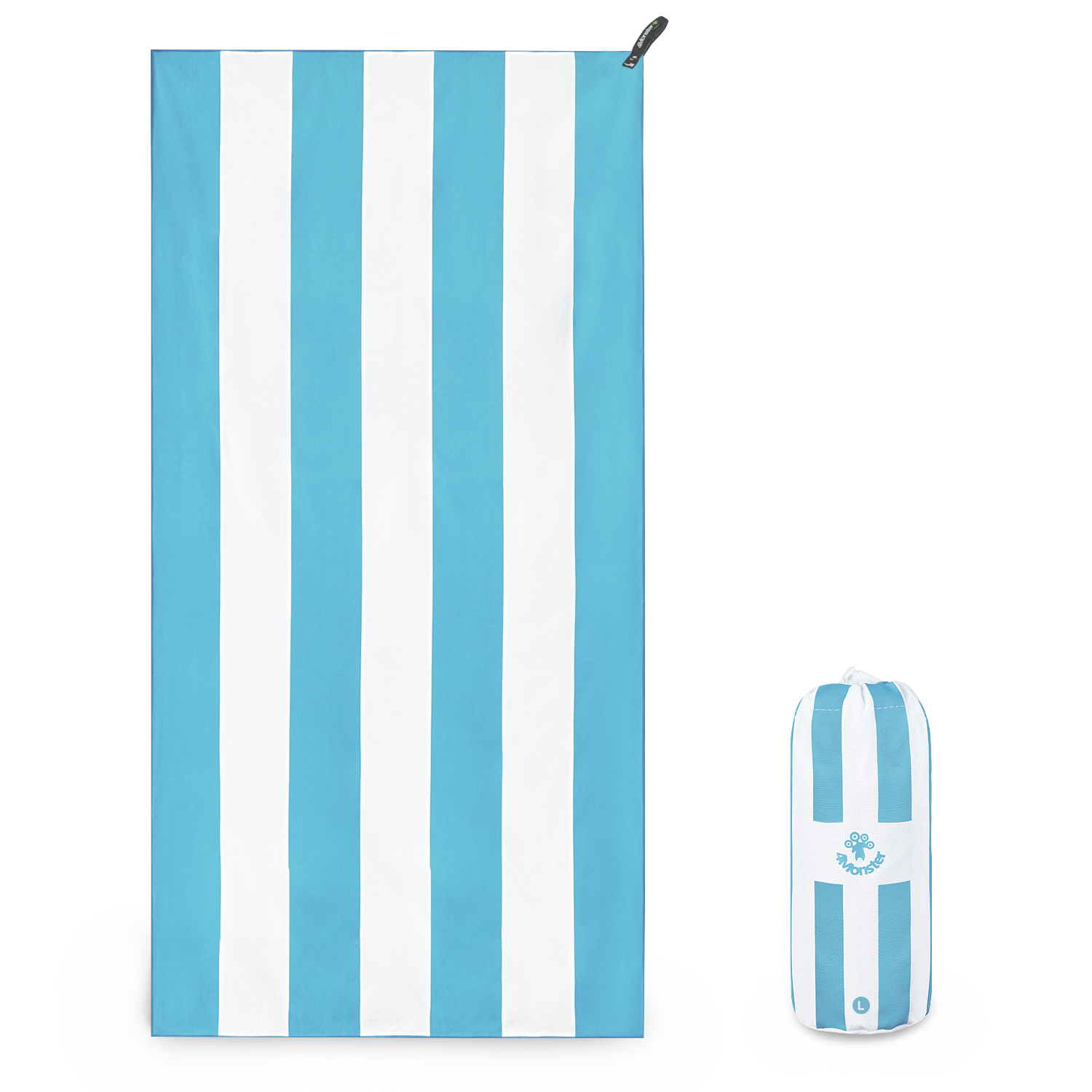 4몬스터 비치타올 스트라이프 극세사 대형 타월 다용도 수건 파우치 스카이블루