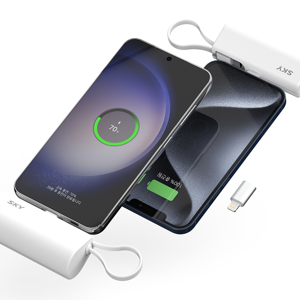 1+1 필 X12 Pro 5000mAh 20W C타입 빌트인 잔량표시 도킹형 보조배터리 화이트 - 상세 이미지 4