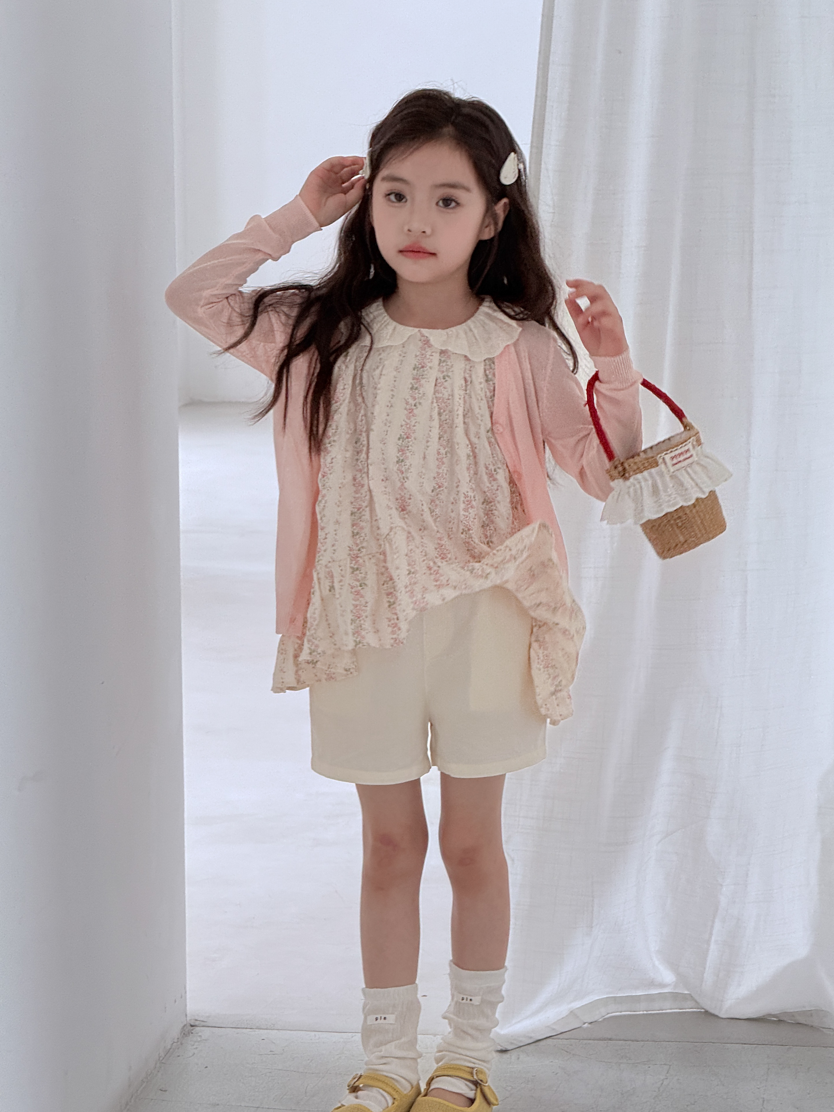 Irene's Closet 솔리드 링클 가공 순면 나무단추 3부 반바지 유아 주니어 여름 - 상세 이미지 5