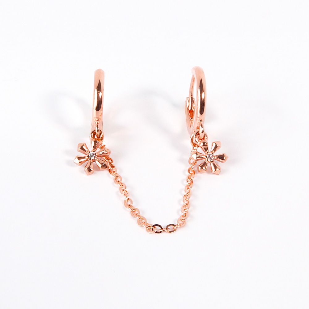 플루 플라워 투 링 체인 원터치 꽃 귀걸이 데일리 여자 친구 선물 14K 18K 이미지 8