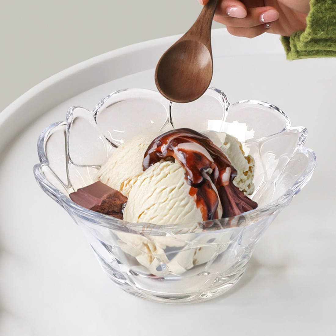유리 빙수그릇 그릭요거트볼 시리얼볼 팥빙수 샐러드 물김치 아이스크림 화채 그릇 2size