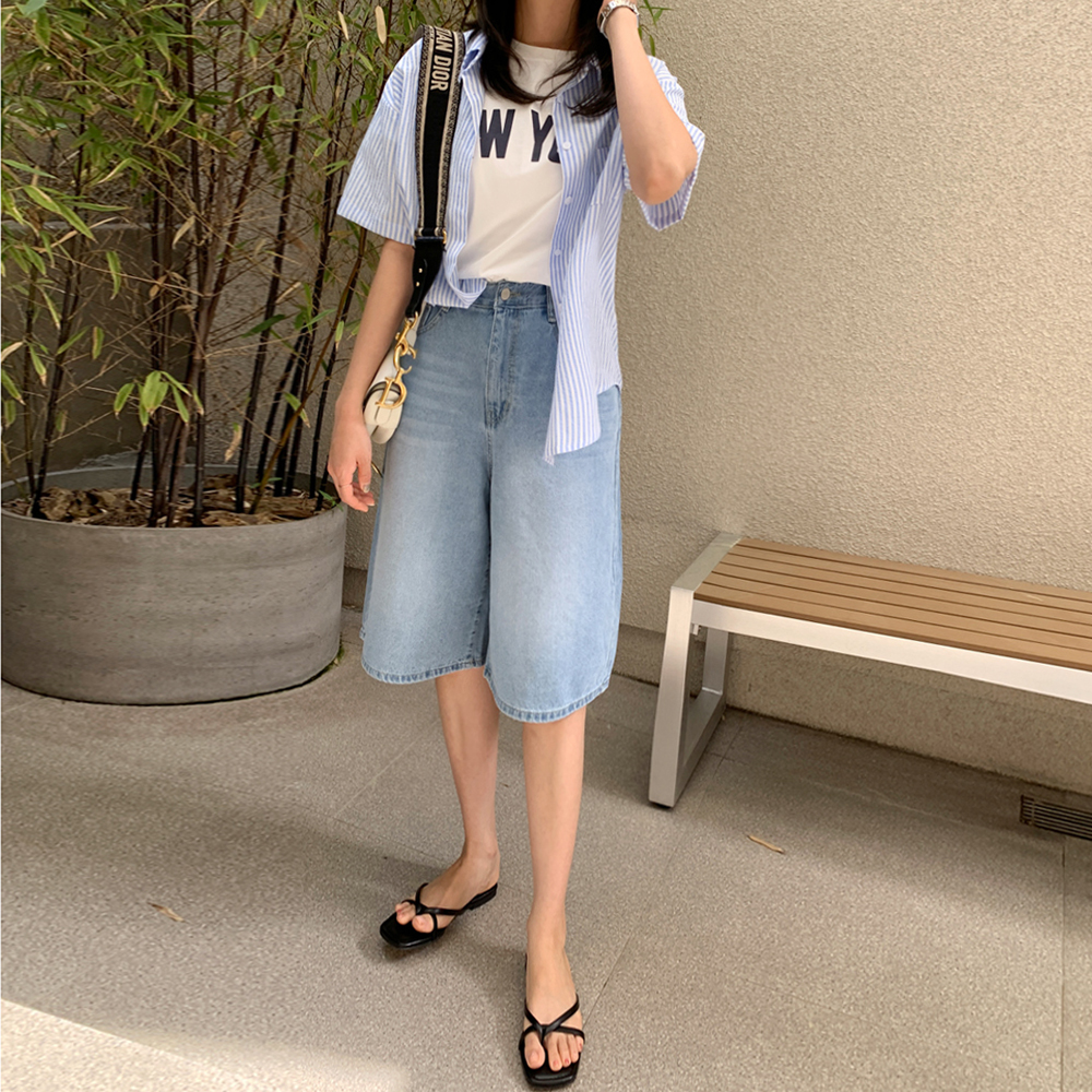 레이다 데님 버뮤다 팬츠 - 상세 이미지 3