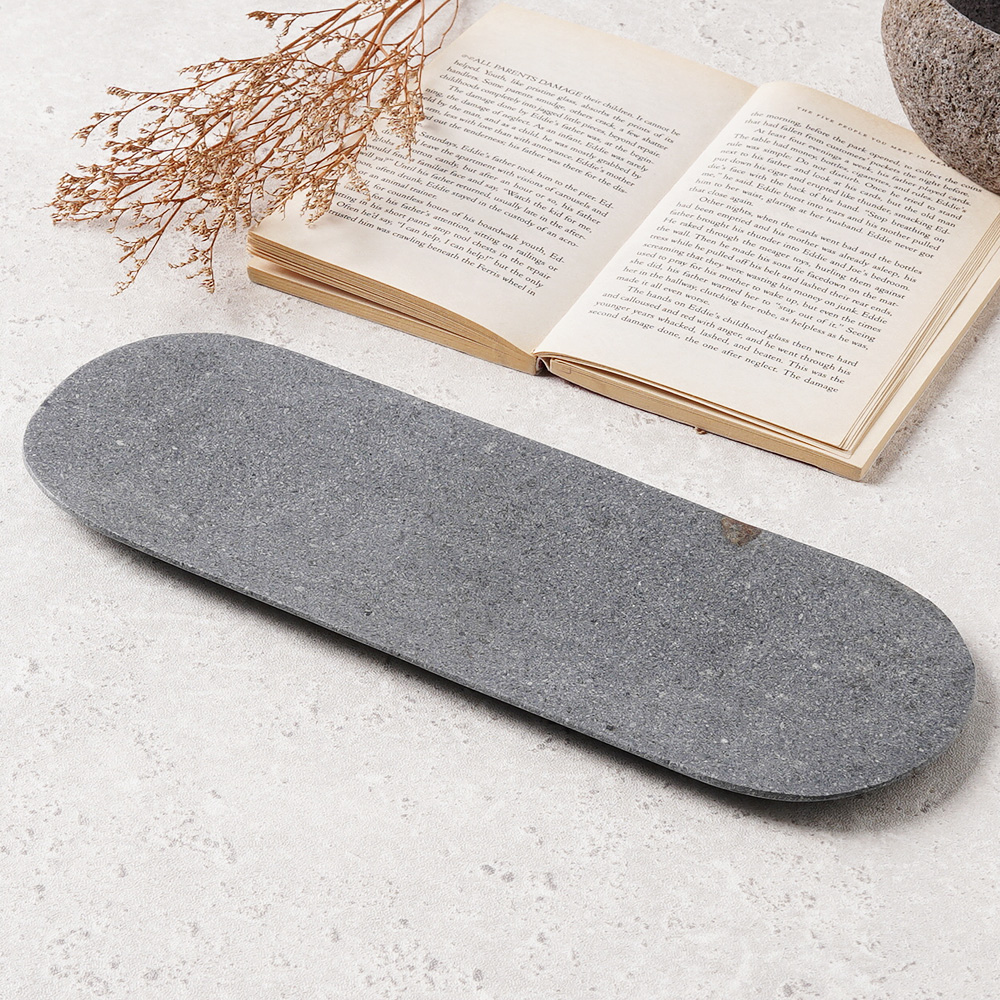 발리 돌 접시 스테이크 치즈 파인다이닝 스톤 그릇 플레이트 29.8cm, 둥근 타원 - 상품 이미지