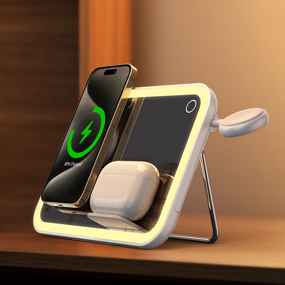 2FAC 3in1 무선충전기 애플 아이폰 맥세이프 고속충전 거치대 조명거울 겸용