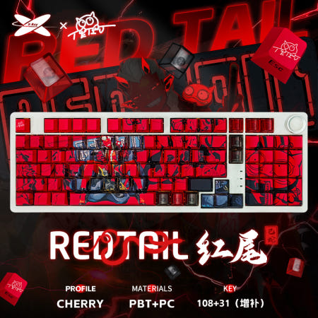 X-RAYPAD TERU 콜라보 RedTail 키캡 PBT+PC 140키 체리프로파일