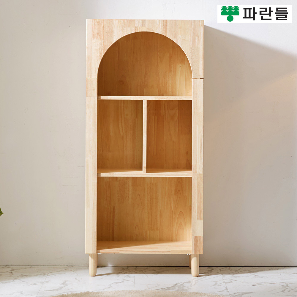 파란들가구 18T 고무나무원목 라운드 3단책장 장식장 - 상품 이미지