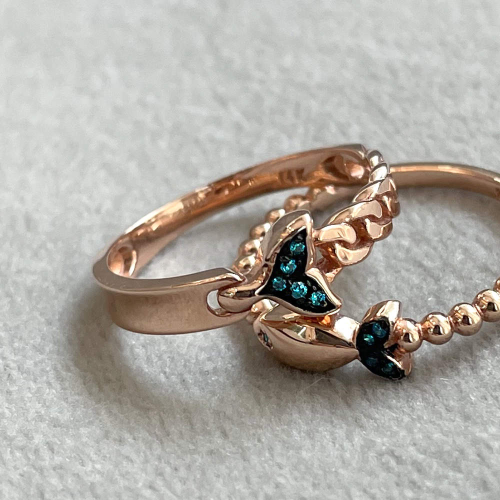 14K 18K 딥 블루 고래 꼬리 체인 반지 데일리 링 이미지 6