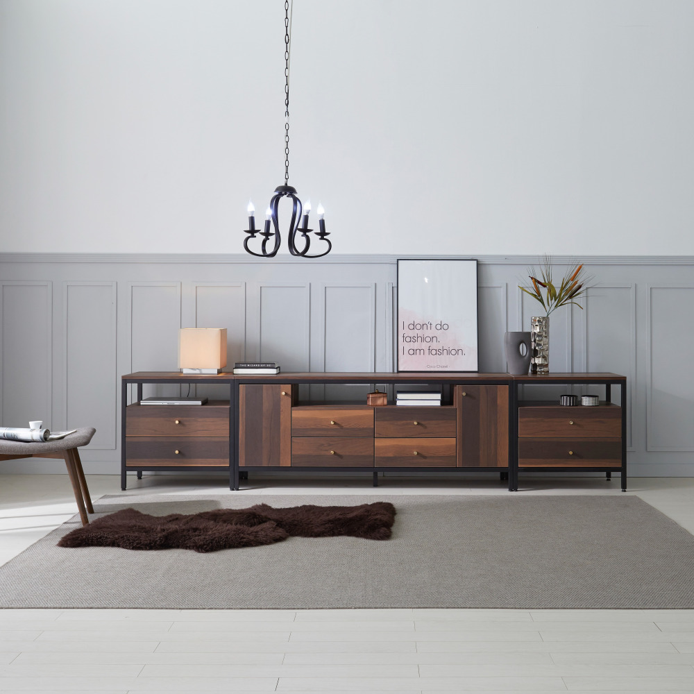 세 1600거실장 높은tv장테이블 멀바우 철제티비다이 오디오장식장