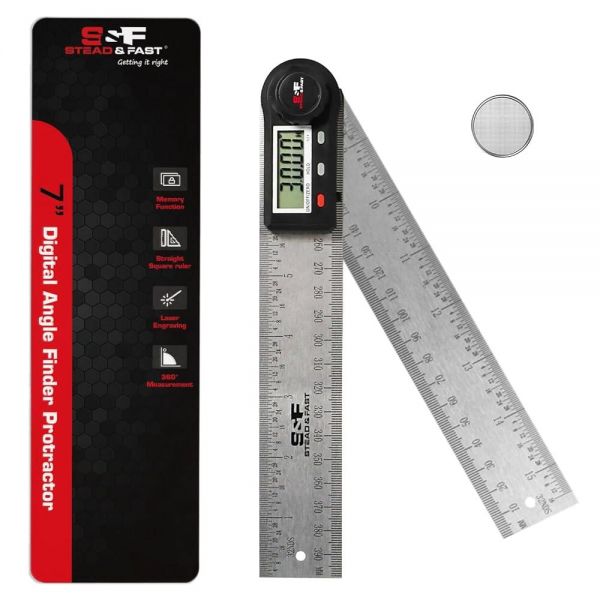 앵글 파인더 툴 디지털 17.8cm(7인치) / 200mm 스테인리스 스틸 DPRAF-7-B 측정 목공 건설 벽 각도 측정을 위한 각도기 디스플레이... 