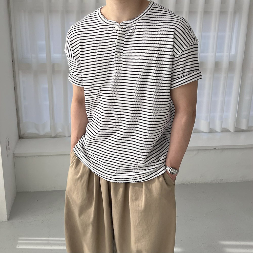 헨리넥반팔 머슬핏헨리넥 스트라이프헨리넥 와플티