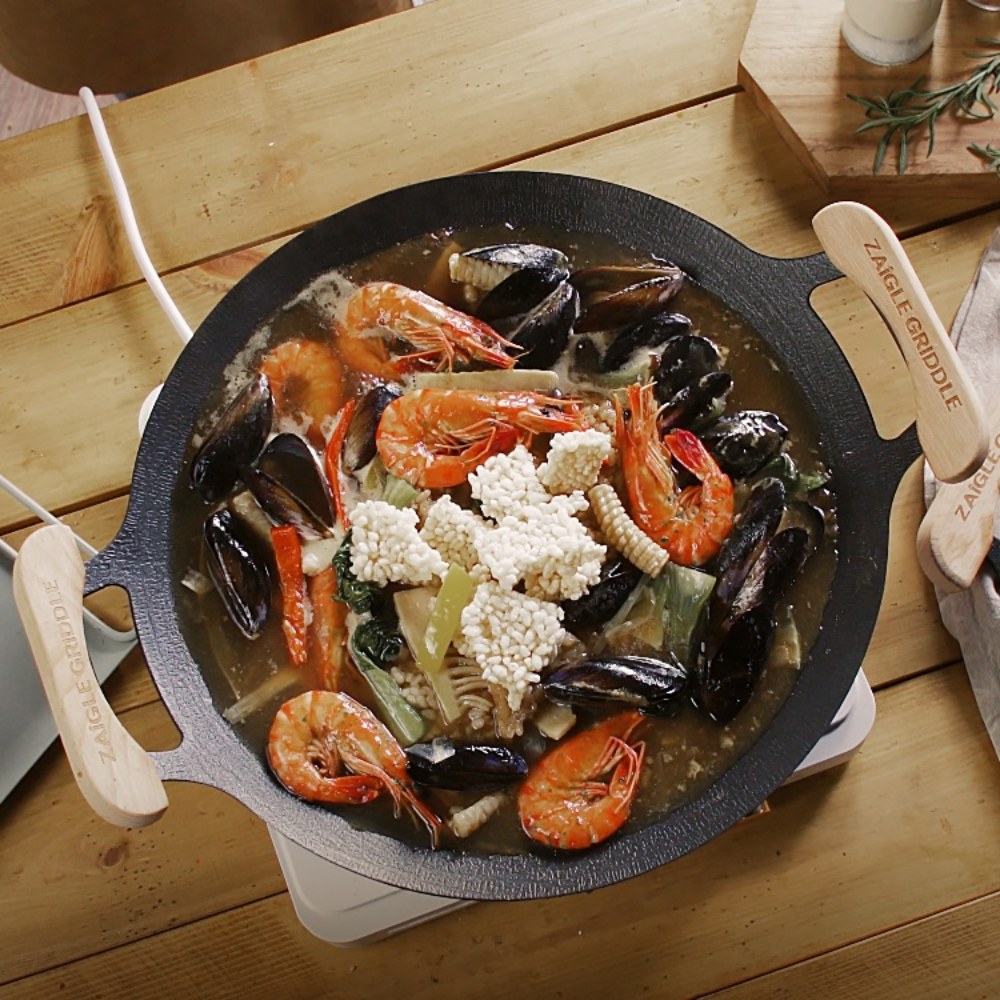 자이글 국산 캠핑 그리들 38cm 대형 불판 + 우드손잡이 + 가방 + 스텐요리돔 세트