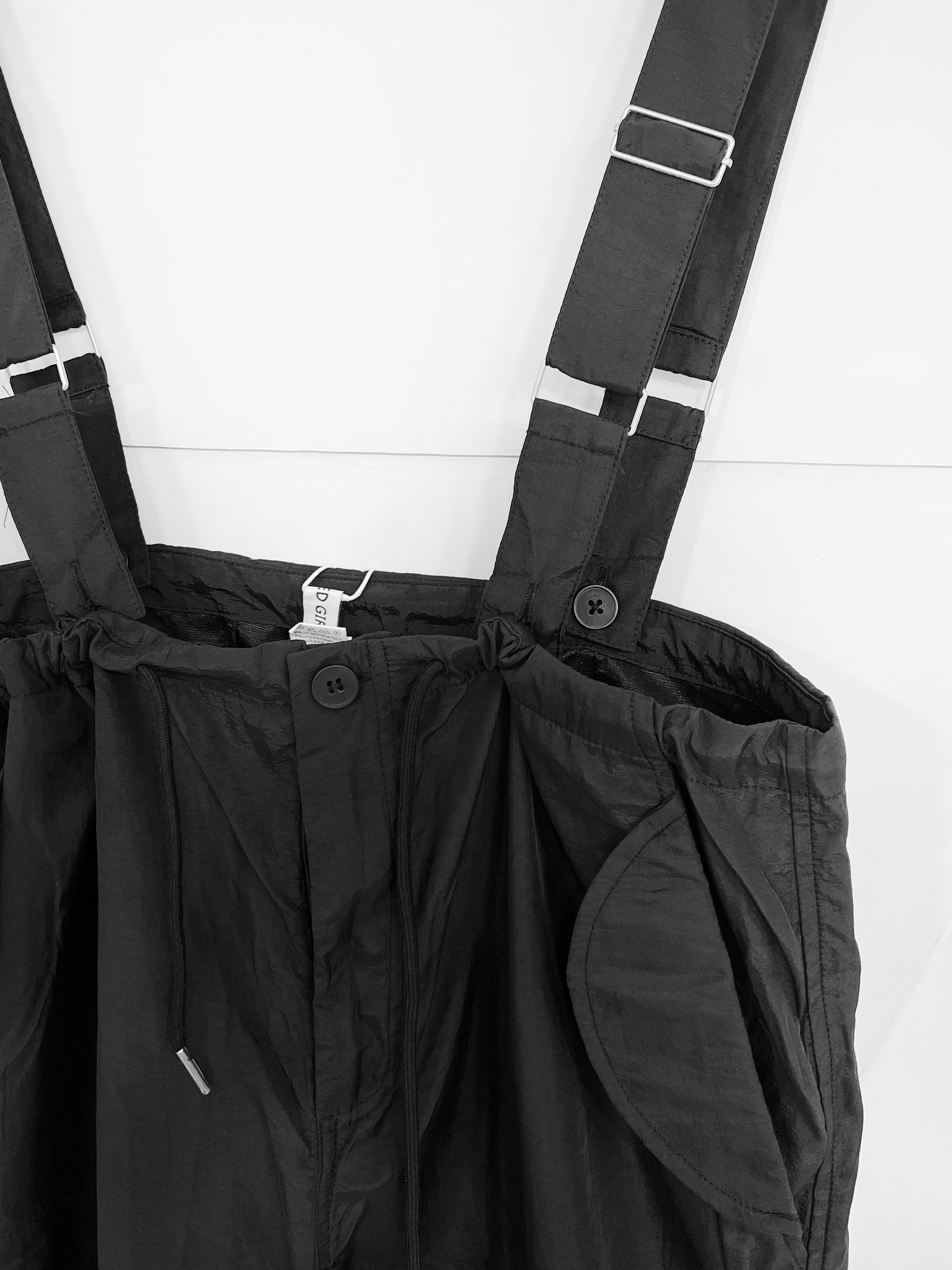 오버롤 오버핏 끈 바람막이 여름 멜빵 바지 나일론 와이드팬츠 - 상세 이미지 4