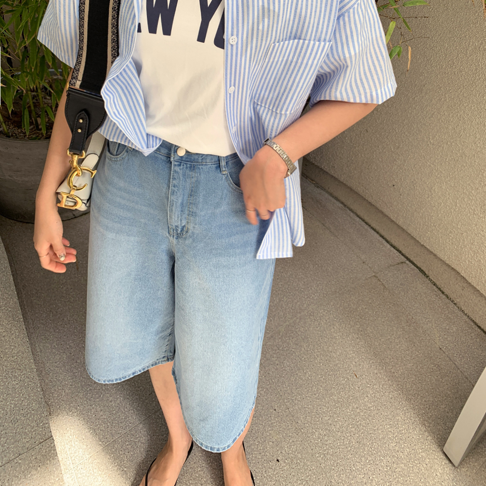 레이다 데님 버뮤다 팬츠 - 상품 이미지