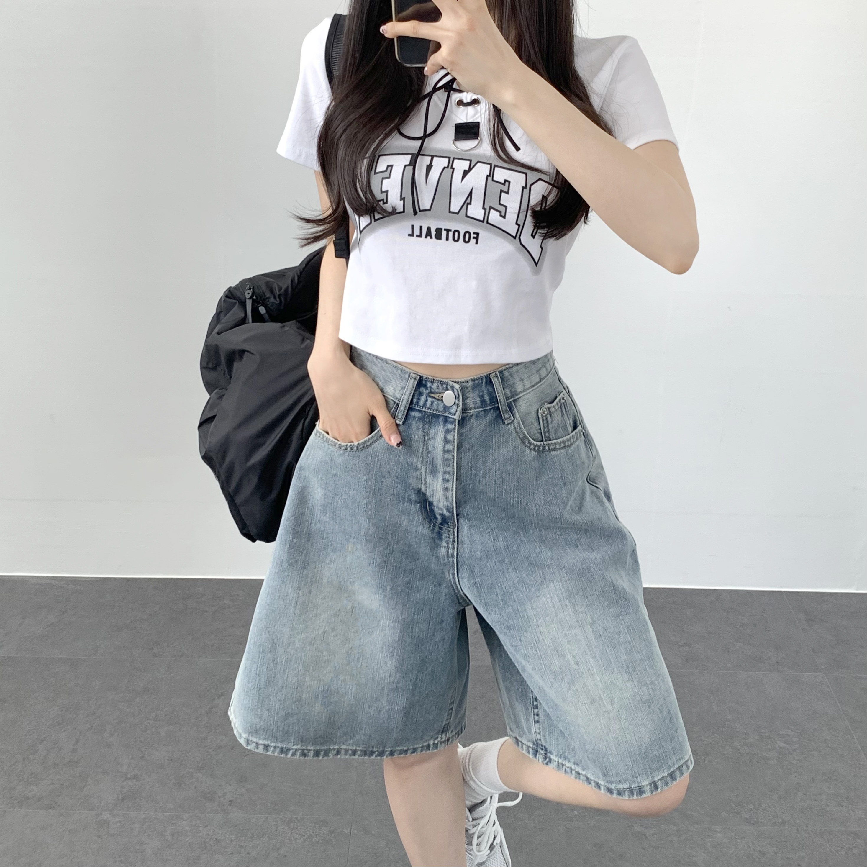 여성 반바지 키작녀 바지 와이드 버뮤다 팬츠 - 상품 이미지