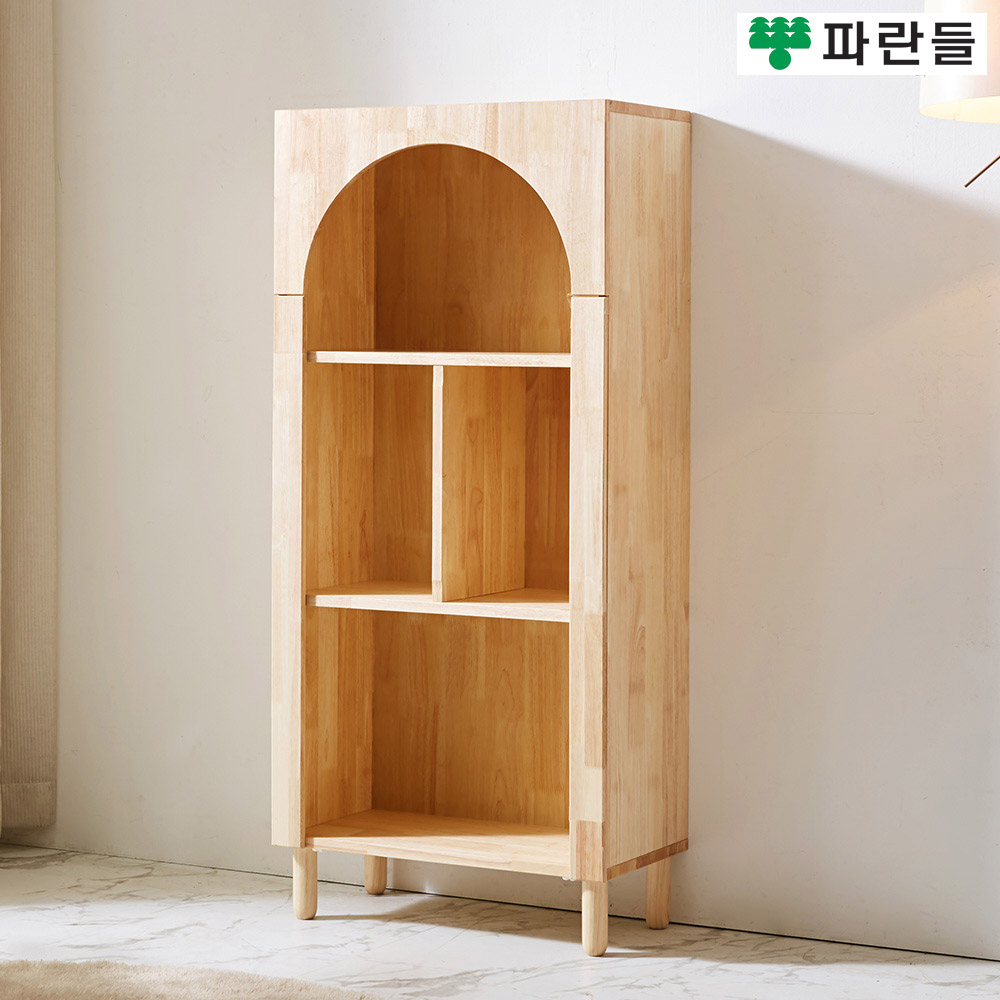 파란들가구 18T 고무나무원목 라운드 3단책장 장식장 - 상세 이미지 2