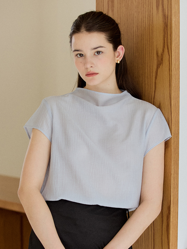 [엽페] 플리티드 캡 셔츠 스카이블루