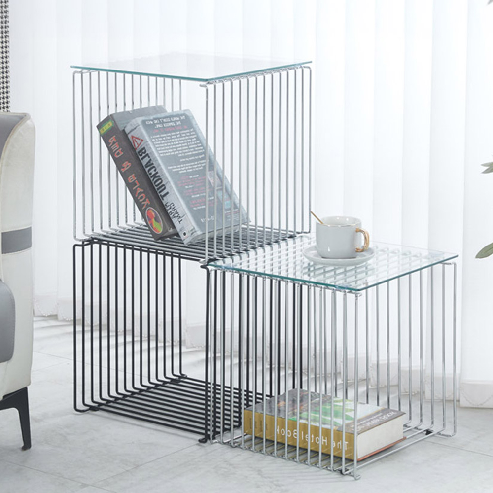 리벤 와이어 선반 협탁 큐브형 철재 사이드테이블 - 상품 이미지