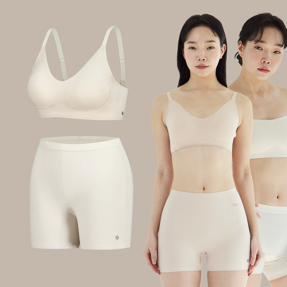 [리프팅 보정 셋업/처진 가슴 개선] 슬림9 리프티브라 하이1 + 네모팬티 플렉시 밴드1 상하세트 - 상품 이미지