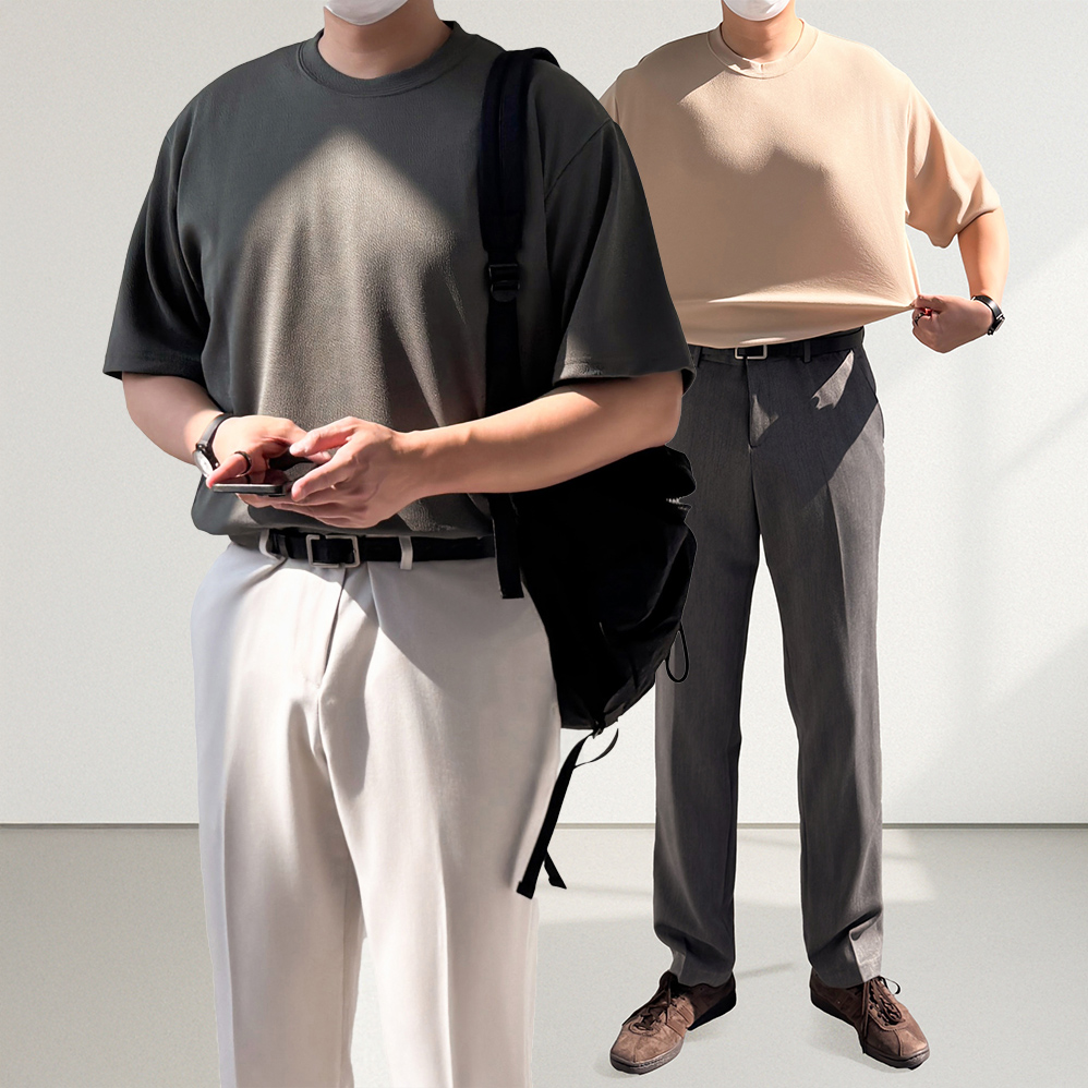 1+1 링클프리반팔티 무지티 쿨티 남자흰티 - 상품 이미지