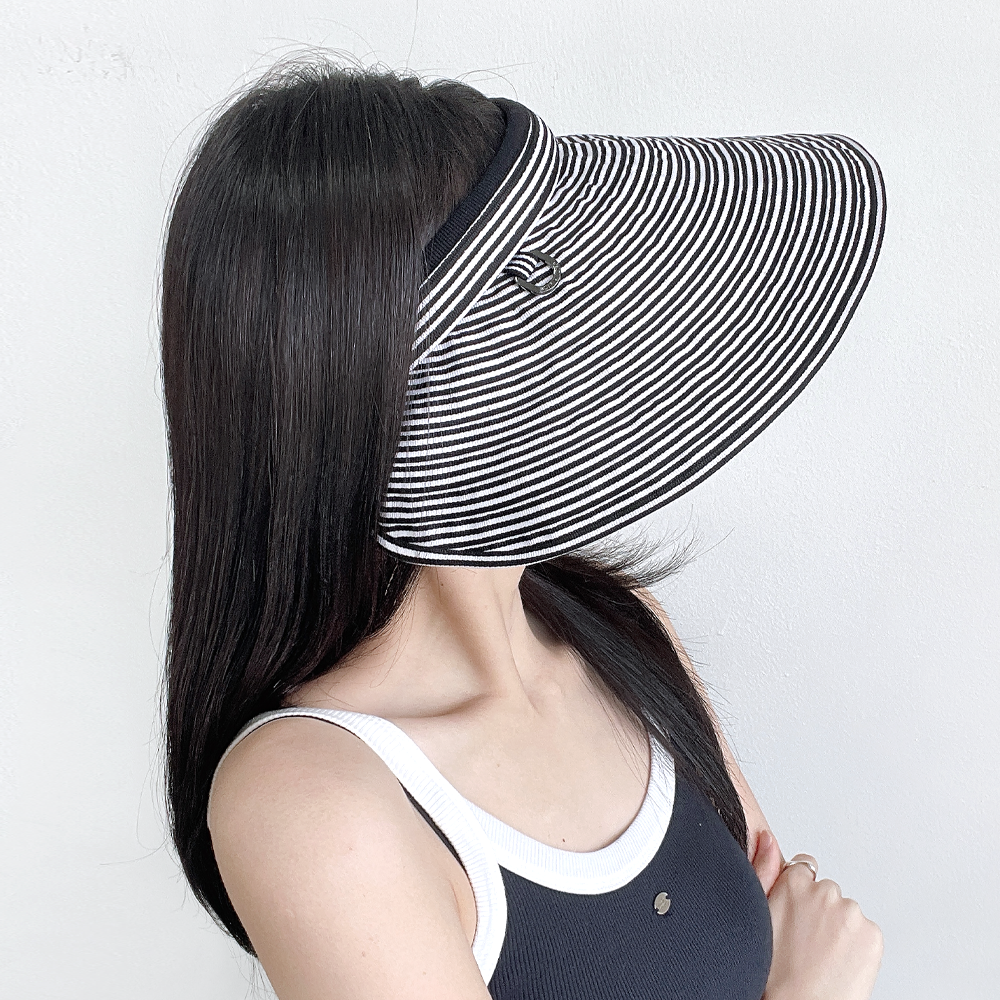 자외선차단 스트라이프 썬캡 햇빛가리개 여성 여름 챙넓은 물놀이 농사 모자