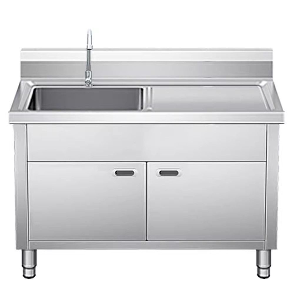 스텐 싱크대 업소용 개수대 야외 작업대 100x50x80cm 2도어 2볼