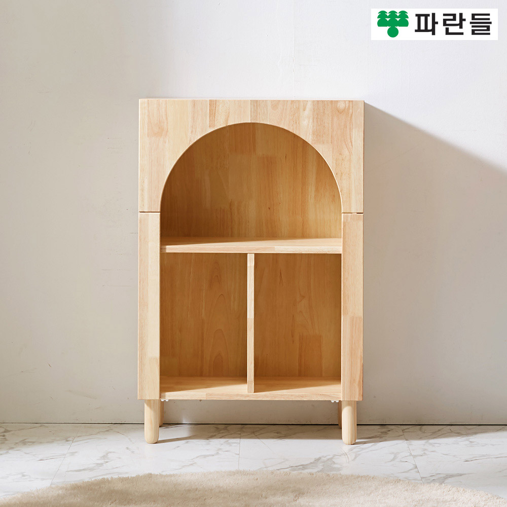 파란들가구 18T고무나무원목 라운드 2단책장 다용도수납장 - 상품 이미지