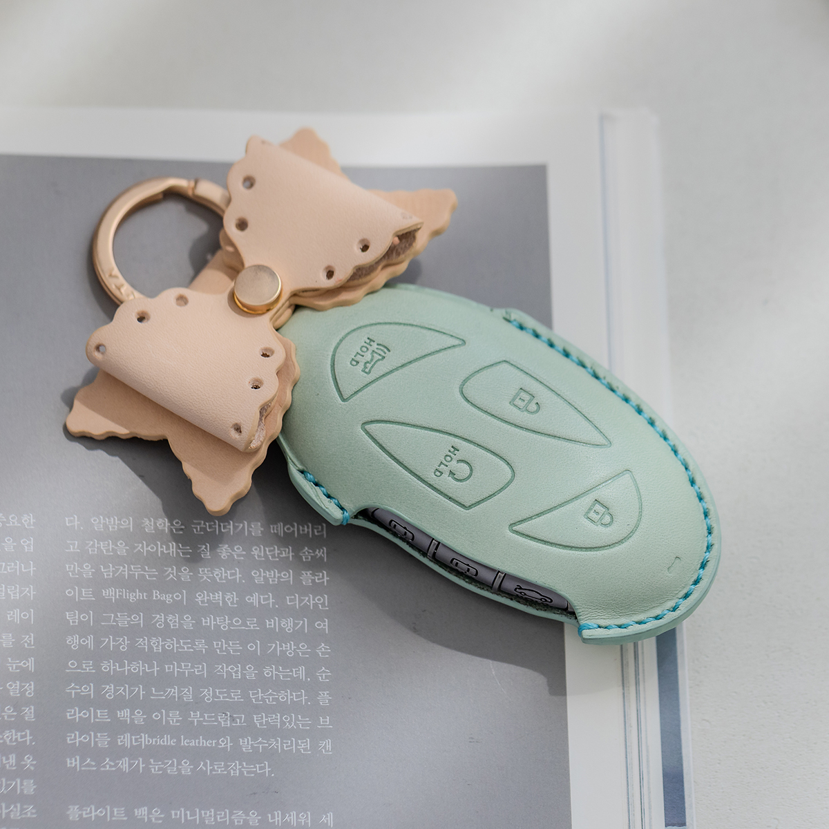까사몬타 현대 캐스퍼 그랜저 싼타페 아이오닉 9 6 아반떼 코나 차 키 케이스 홀더 가죽 커버 - 상세 이미지 5