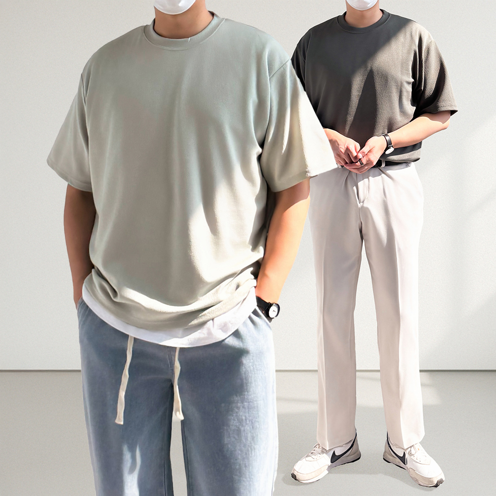 링클프리반팔티 무지티 쿨티 남자흰티 - 상품 이미지