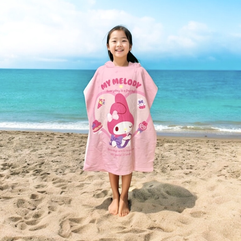 산리오 비치 가운 타올 마이멜로디 유아 주니어 후드 목욕 샤워