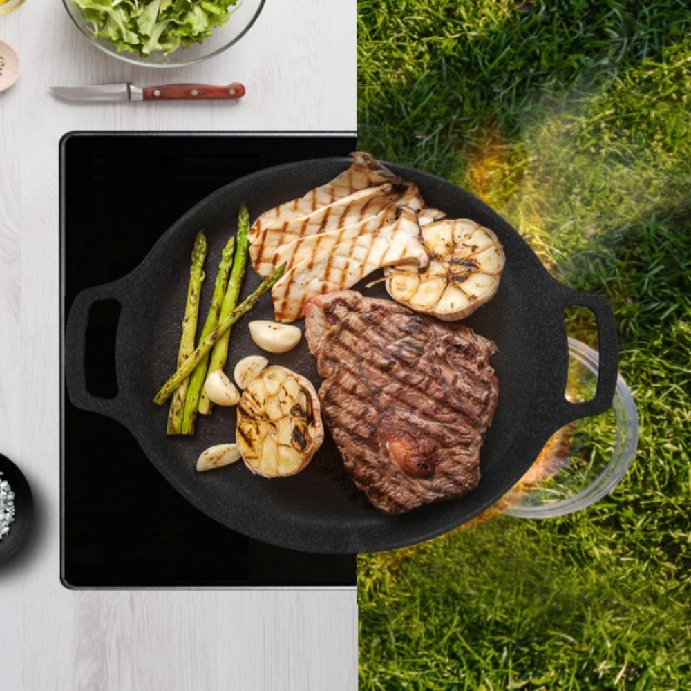 [N단독구성]자이글 국산 인덕션 캠핑 그리들 30cm + 가방 + 우드손잡이 + 캠핑도마