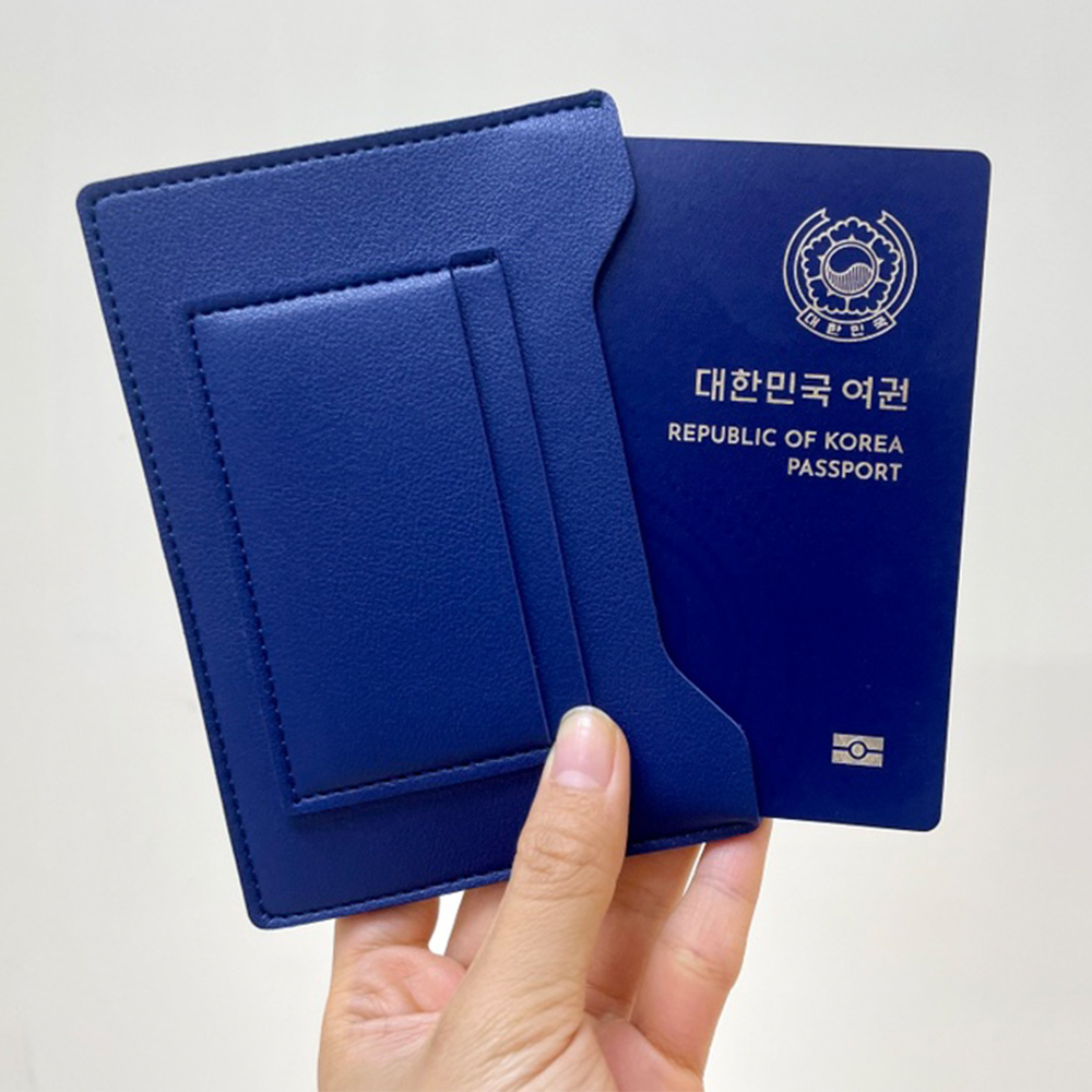 언솔드 RFID차단 가죽여권케이스 안티스키밍 여권지갑 5컬러 커플 네이비 - 상품 이미지