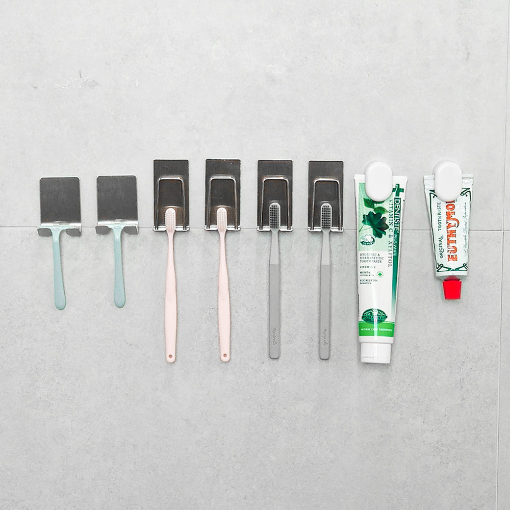 [단독] 무타공마켓 스텐 칫솔꽂이 2인 세트 치약 면도기 칫솔거치대