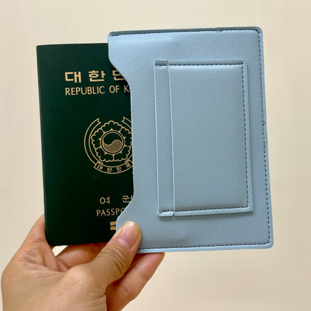 언솔드 RFID차단 가죽여권케이스 안티스키밍 여권지갑 5컬러 커플 스카이블루 - 상품 이미지
