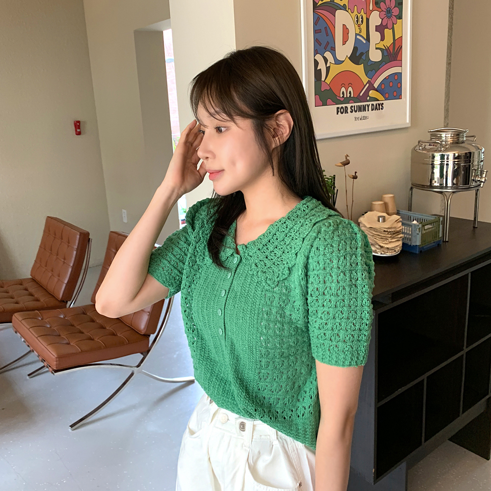 요리나 카라 퍼프 반팔니트 티셔츠 이미지 6