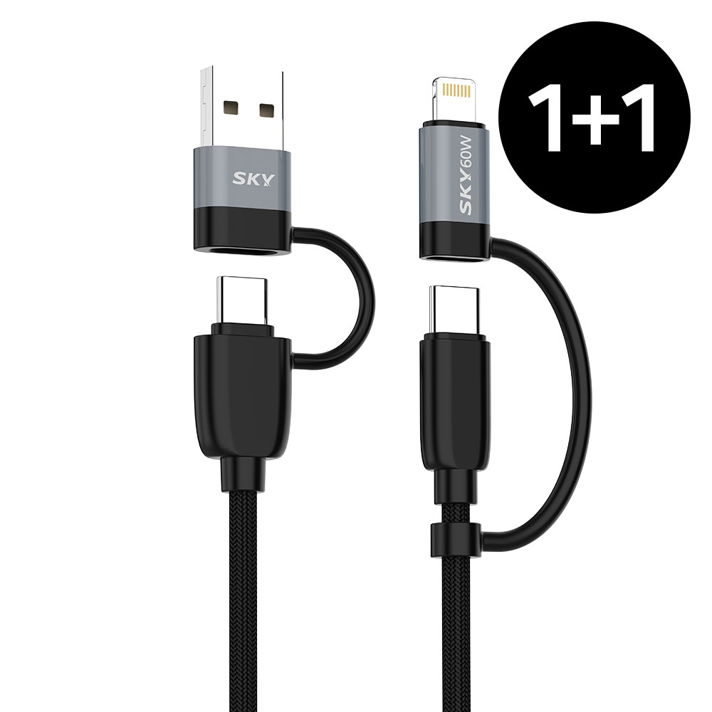 1+1 비트 60W 4in1 고속 충전 단선 방지 패브릭 멀티 케이블 2M