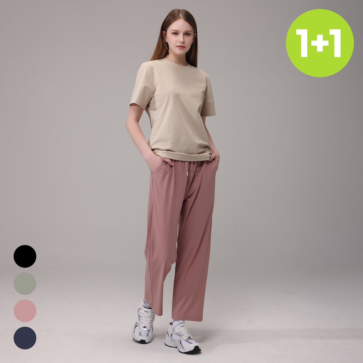 1+1 에버라스트 여성 9부 쿨링 바지 스트라이프 팬츠 - 상품 이미지